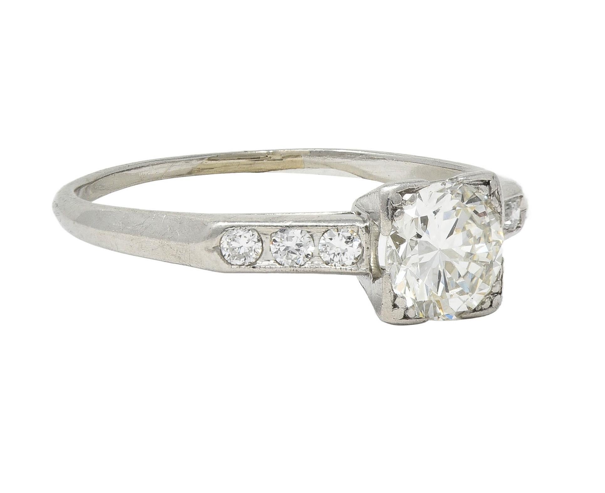 Round Cut Mid-Century 0.84 CTW Transitional Diamond Platinum Vintage Engagement Ring For Sale