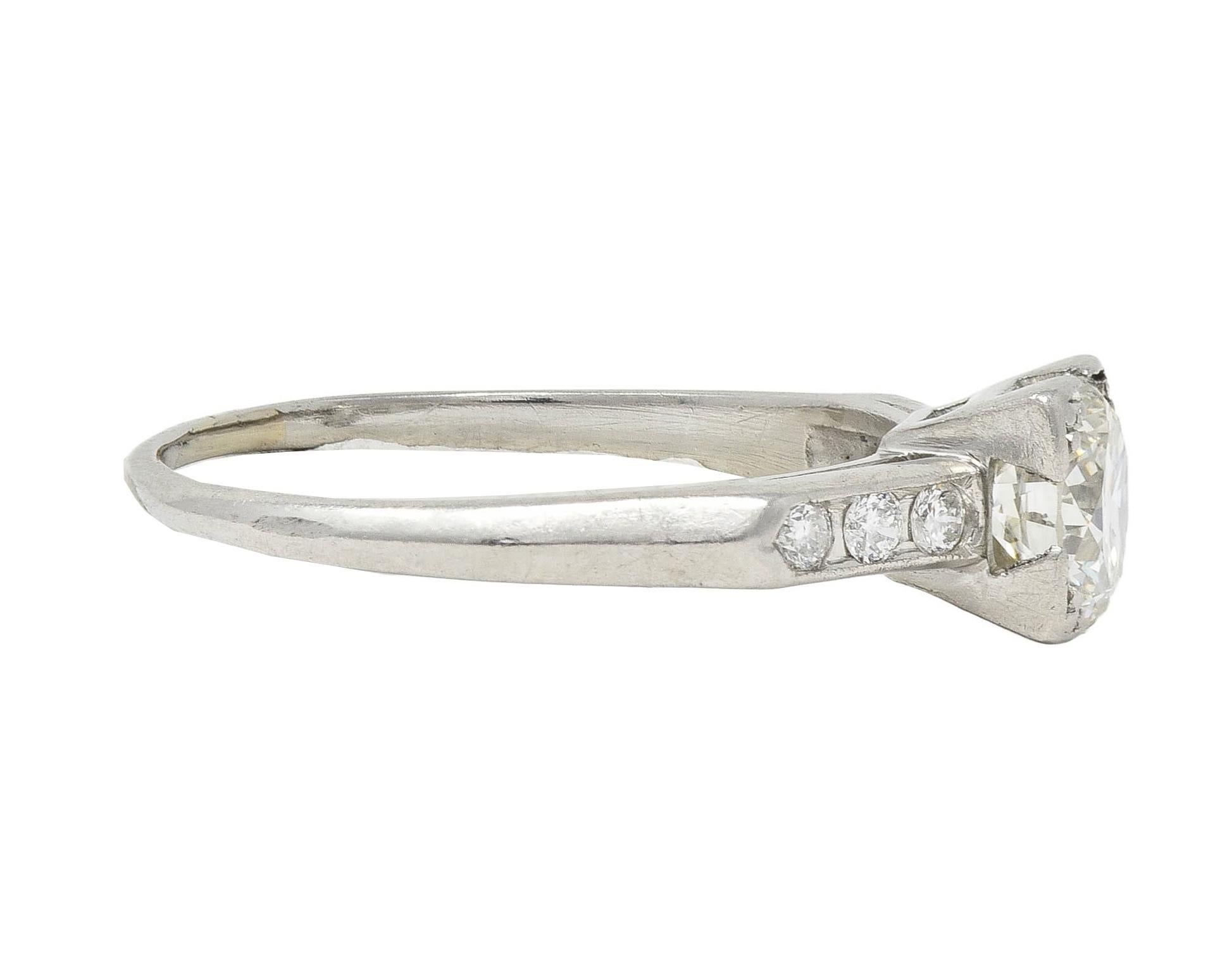 Mid-Century 0.84 CTW Transitional Diamond Platinum Vintage Engagement Ring In Good Condition For Sale In Philadelphia, PA