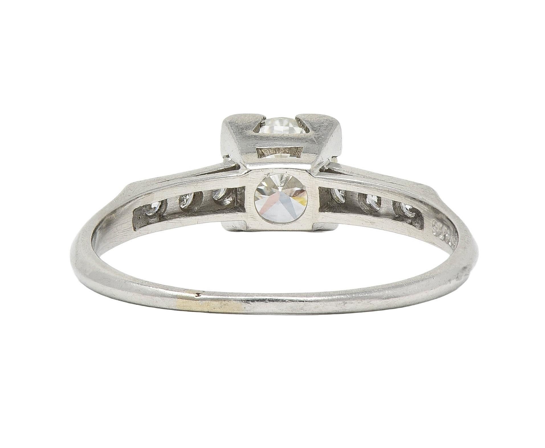 Women's Mid-Century 0.84 CTW Transitional Diamond Platinum Vintage Engagement Ring For Sale