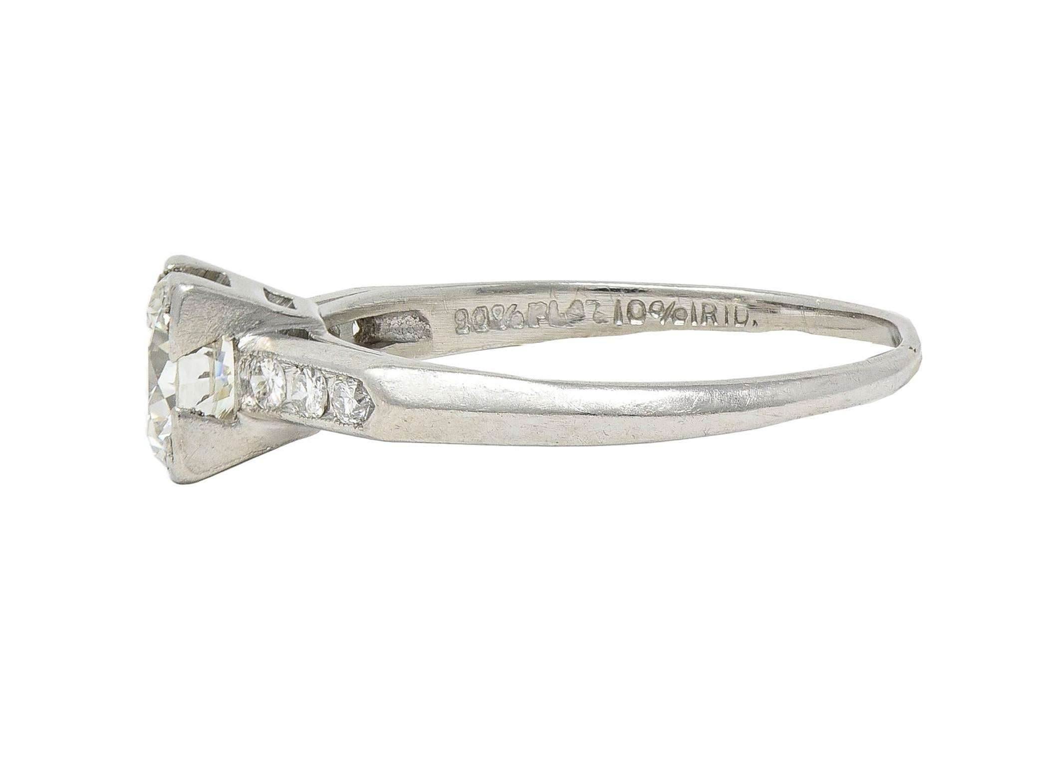 Mid-Century 0.84 CTW Transitional Diamond Platinum Vintage Engagement Ring For Sale 1