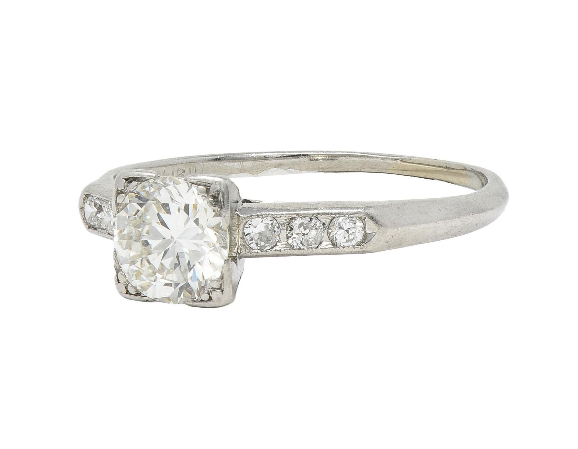Mid-Century 0.84 CTW Transitional Diamond Platinum Vintage Engagement Ring For Sale 2