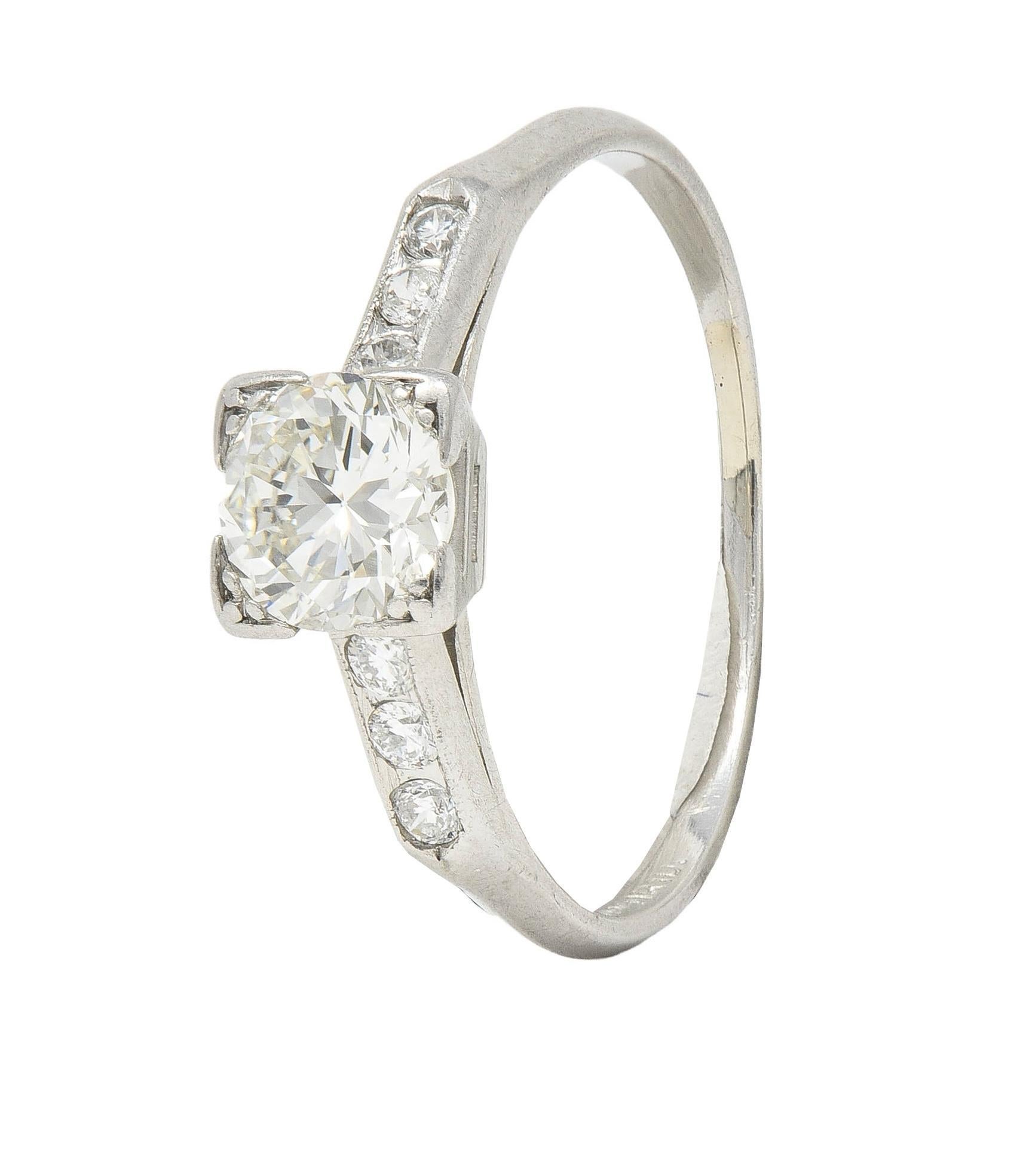 Mid-Century 0.84 CTW Transitional Diamond Platinum Vintage Engagement Ring For Sale 4