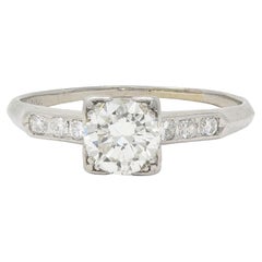 Verlobungsring, Mid-Century 0,84 CTW Übergangsdiamant Platin Vintage