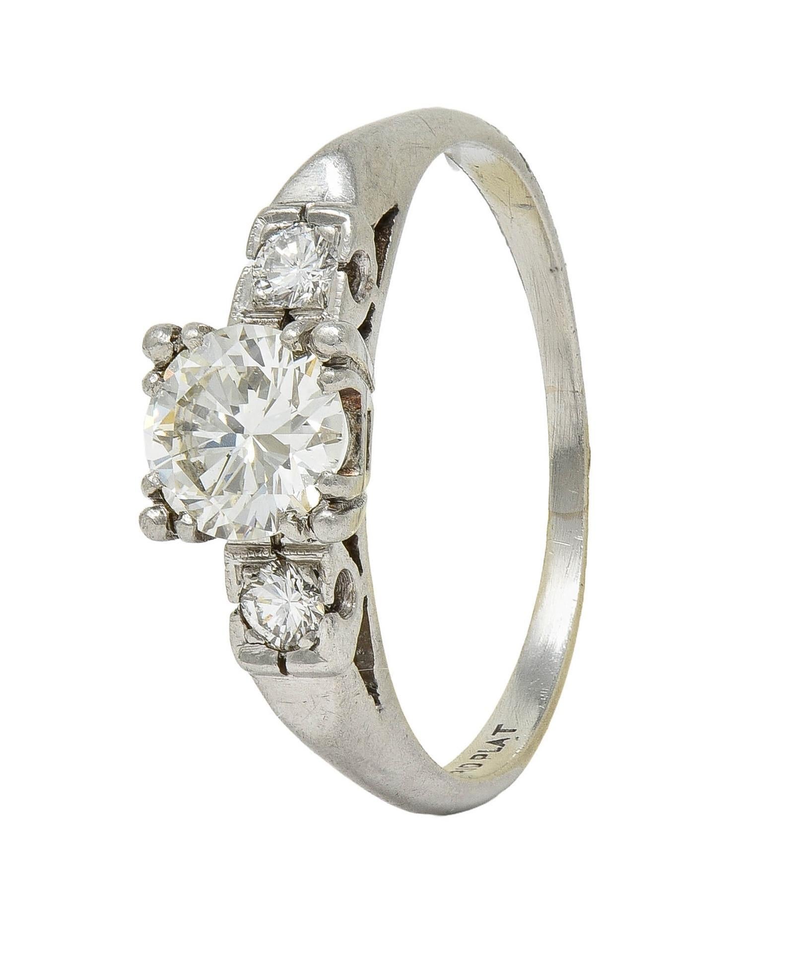 Mid-Century 0.85 CTW Diamond Platinum Vintage Fishtail Engagement Ring 5