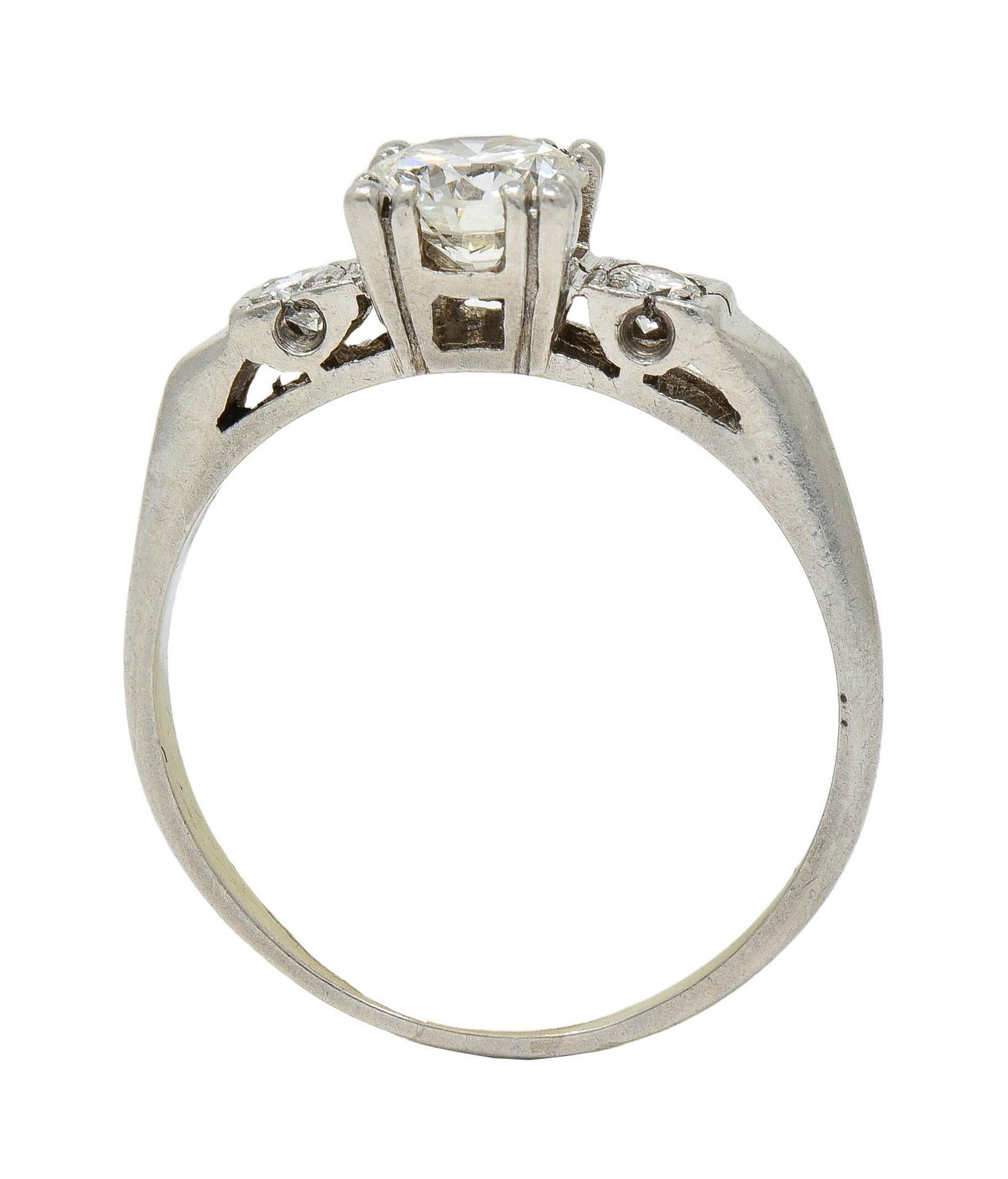Mid-Century 0.85 CTW Diamond Platinum Vintage Fishtail Engagement Ring 6