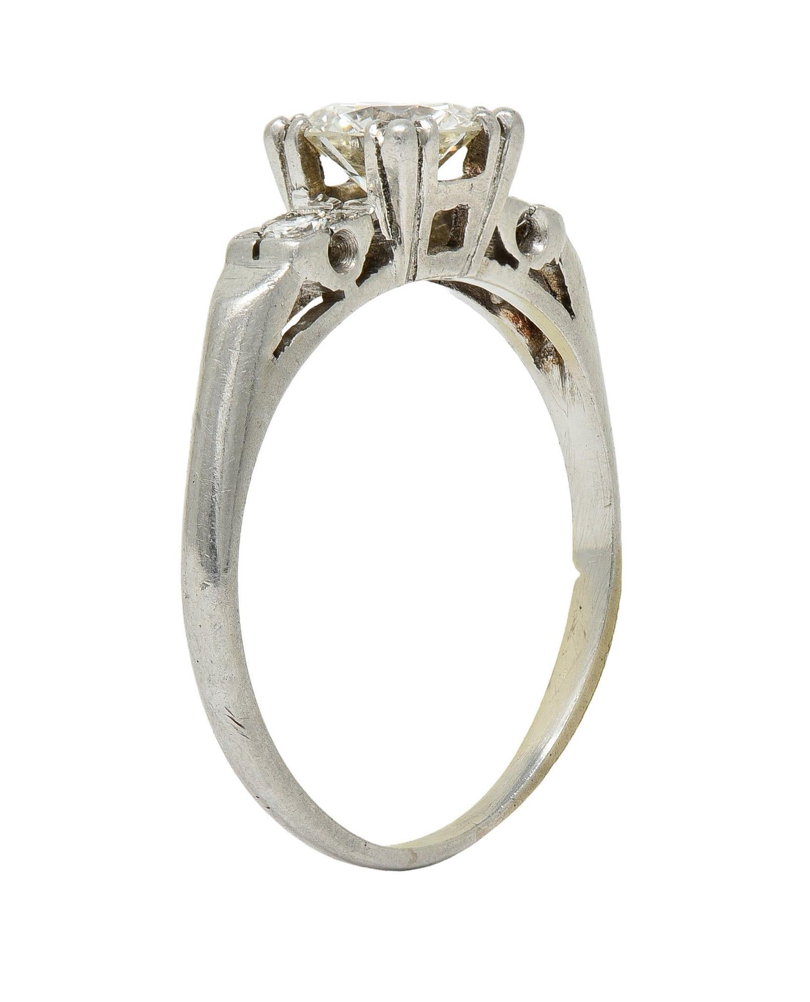Mid-Century 0.85 CTW Diamond Platinum Vintage Fishtail Engagement Ring 7