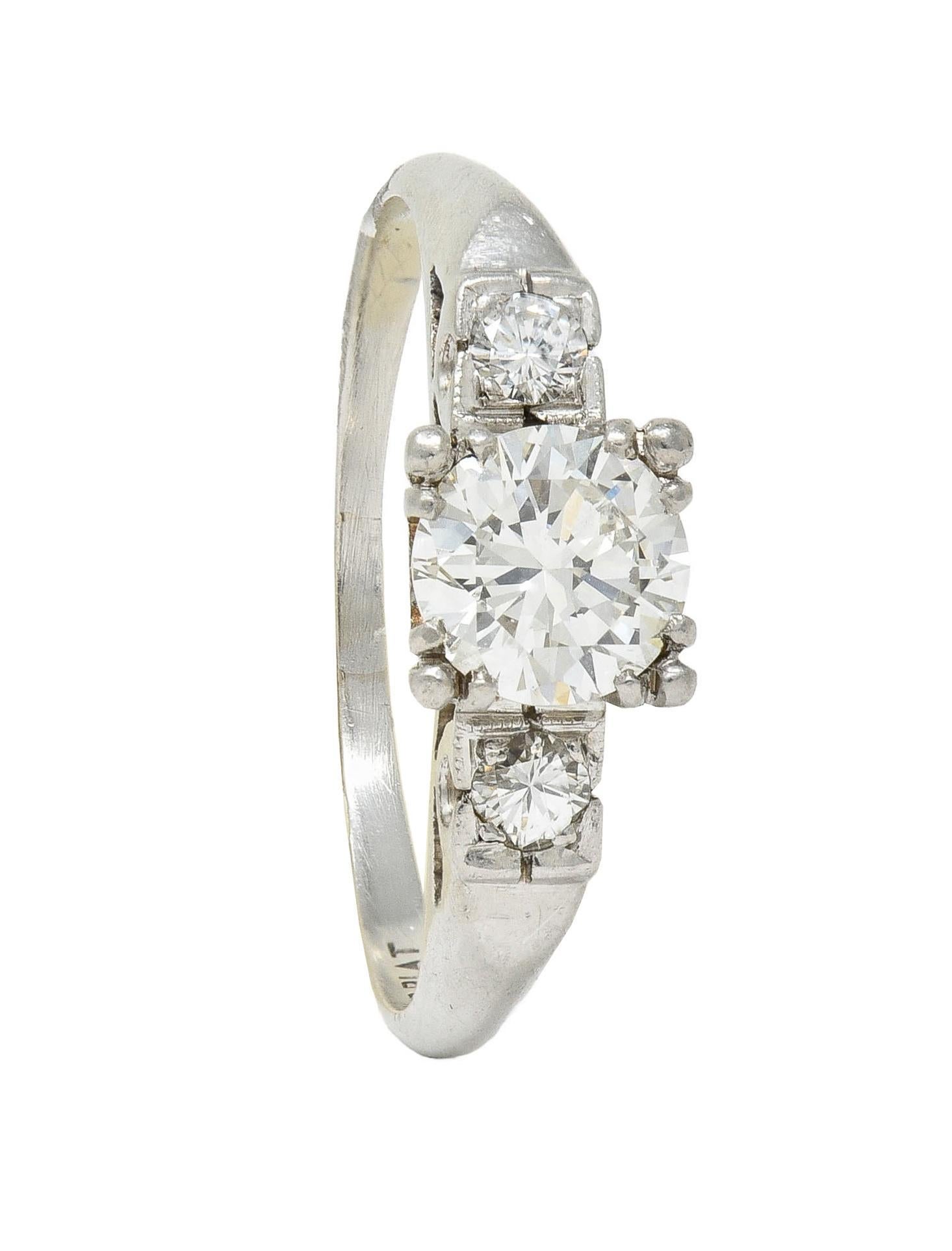 Mid-Century 0.85 CTW Diamond Platinum Vintage Fishtail Engagement Ring 8