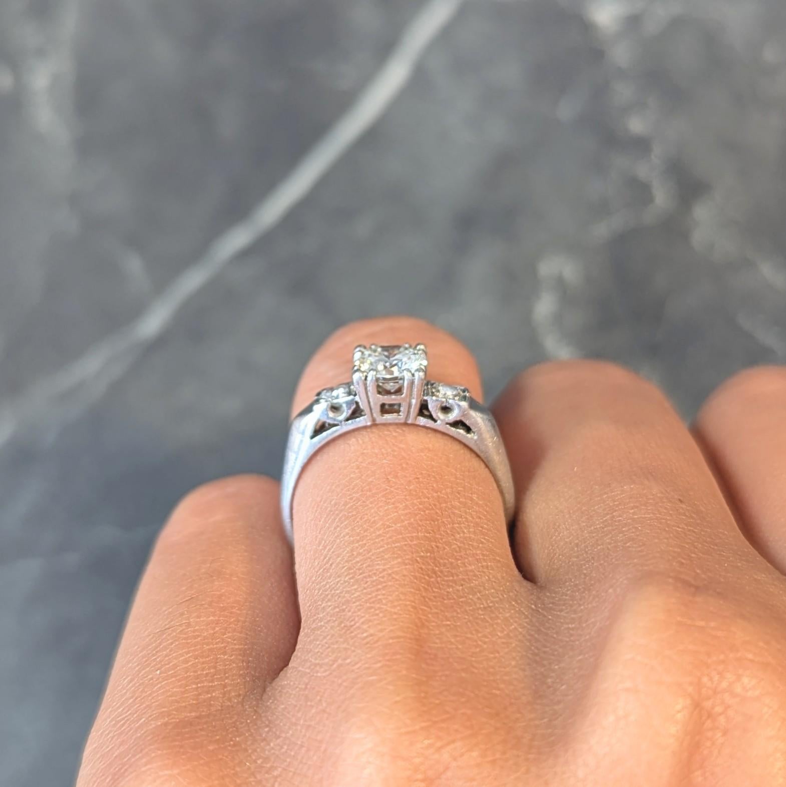 Mid-Century 0.85 CTW Diamond Platinum Vintage Fishtail Engagement Ring 9