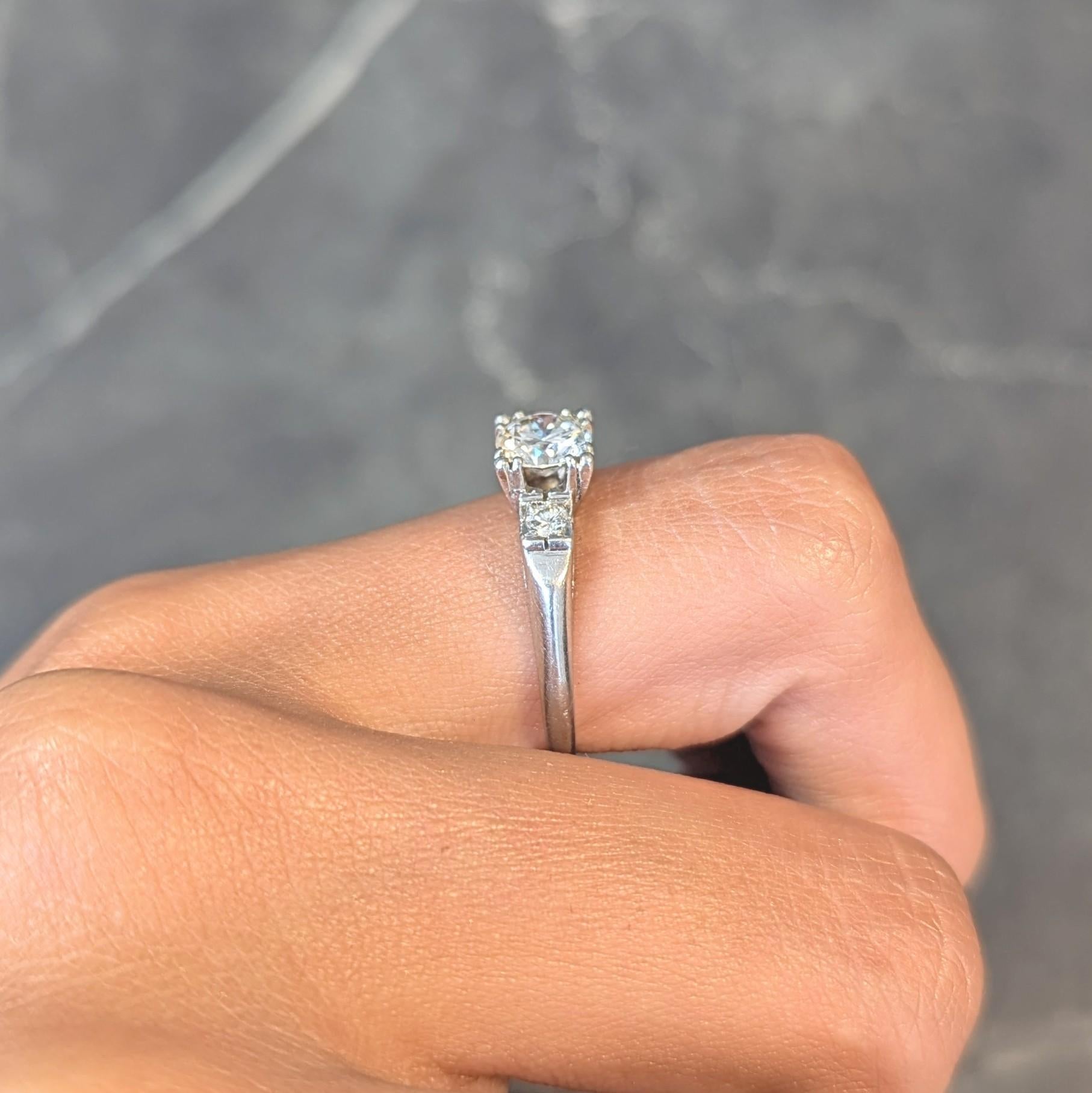 Mid-Century 0.85 CTW Diamond Platinum Vintage Fishtail Engagement Ring 10