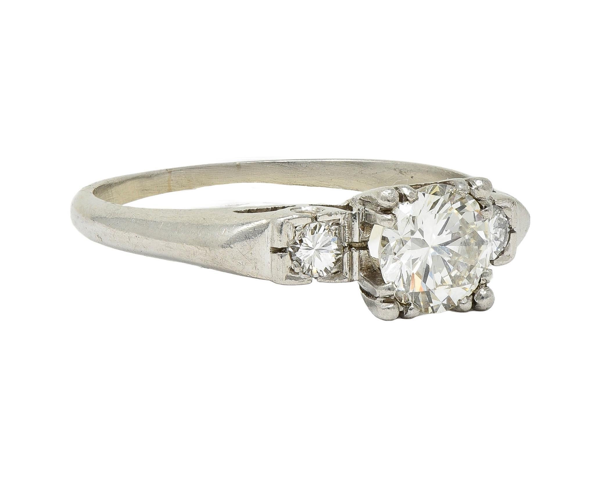 Round Cut Mid-Century 0.85 CTW Diamond Platinum Vintage Fishtail Engagement Ring