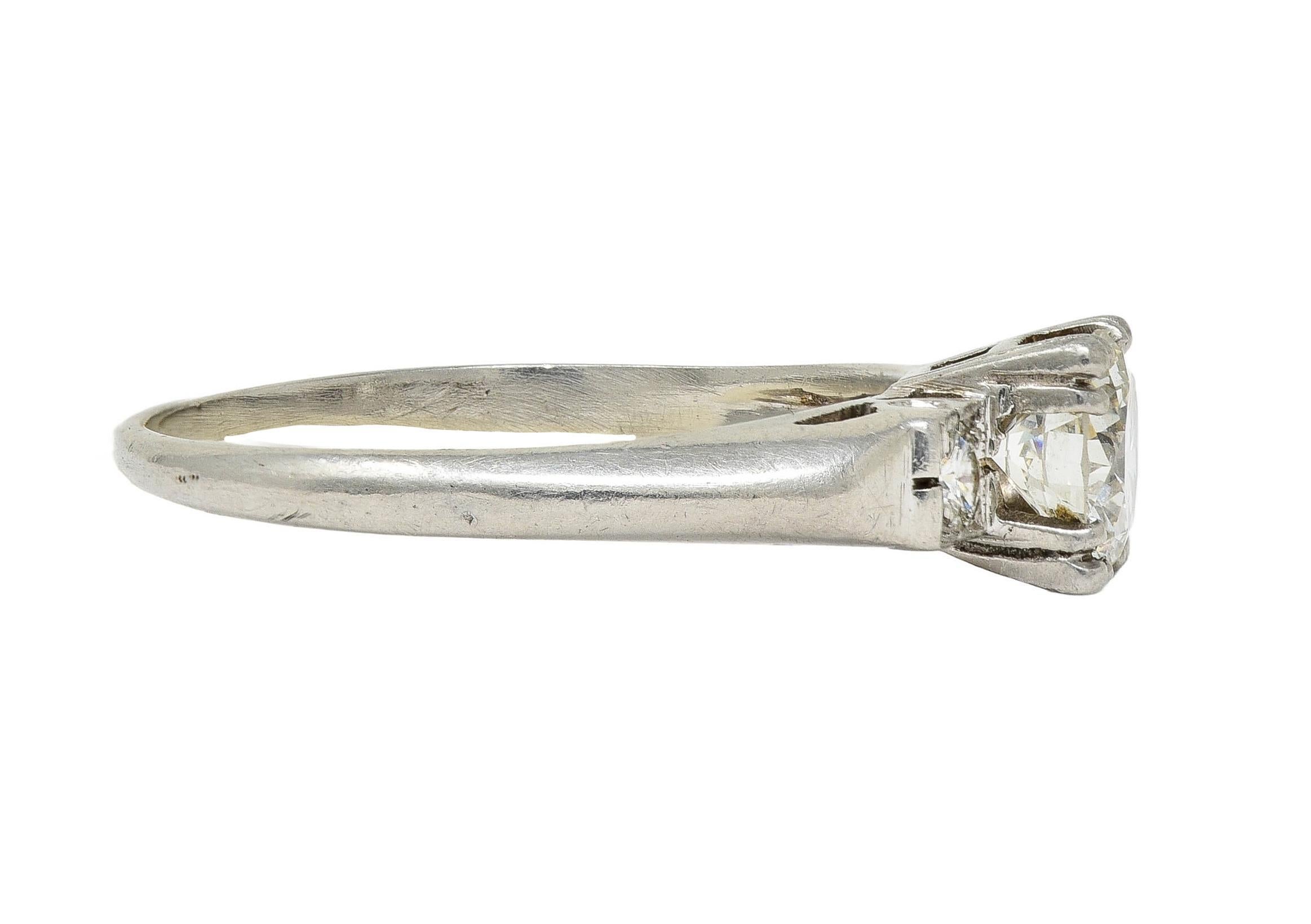 Women's or Men's Mid-Century 0.85 CTW Diamond Platinum Vintage Fishtail Engagement Ring