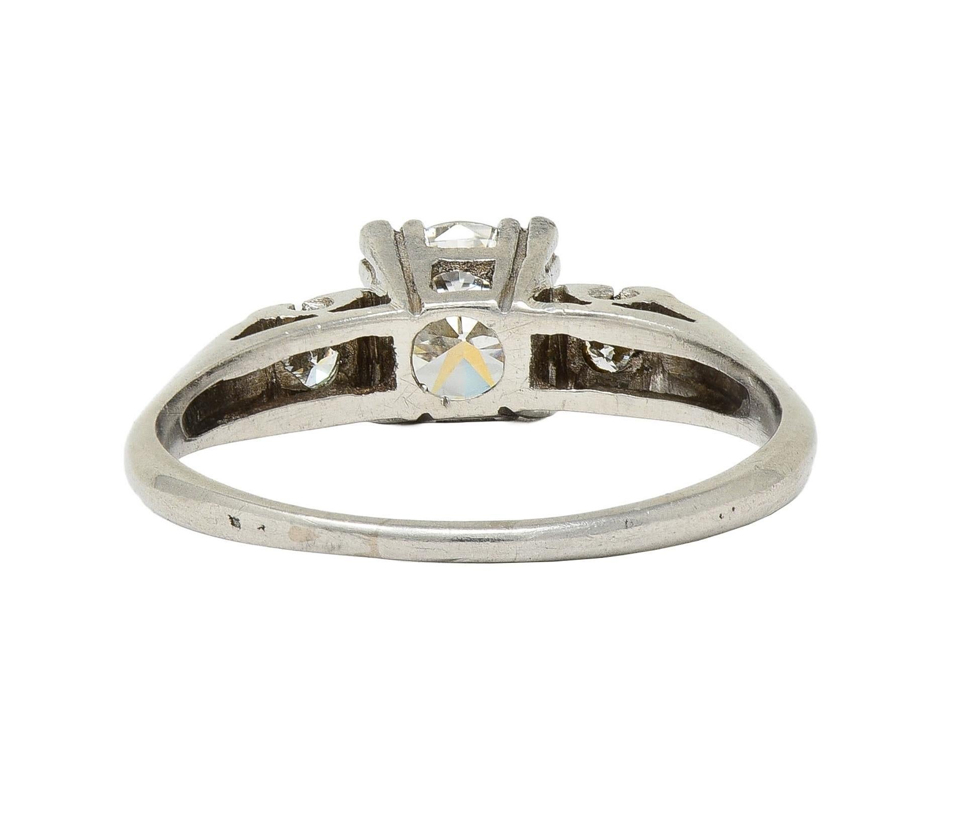 Mid-Century 0.85 CTW Diamond Platinum Vintage Fishtail Engagement Ring 1