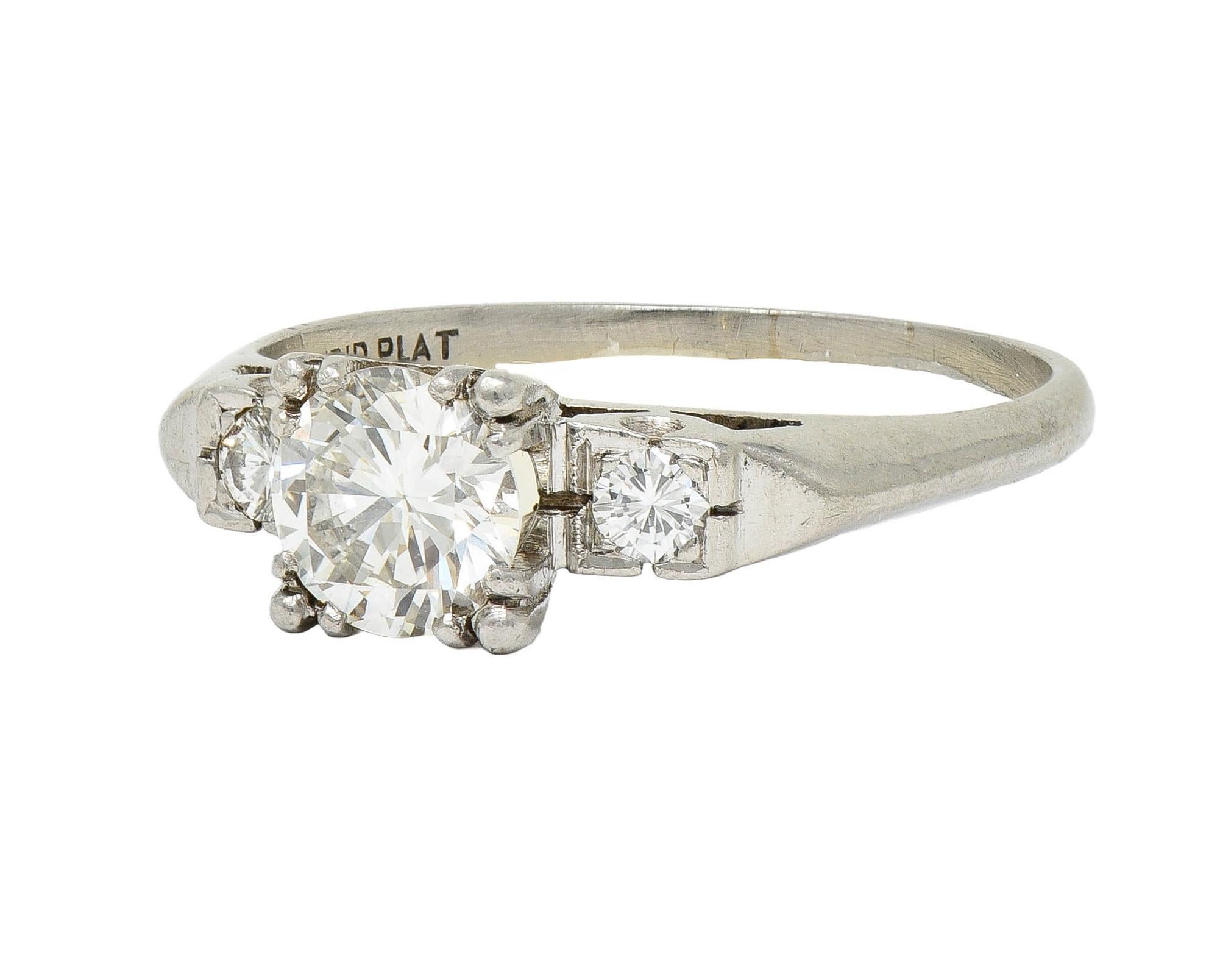 Mid-Century 0.85 CTW Diamond Platinum Vintage Fishtail Engagement Ring 3