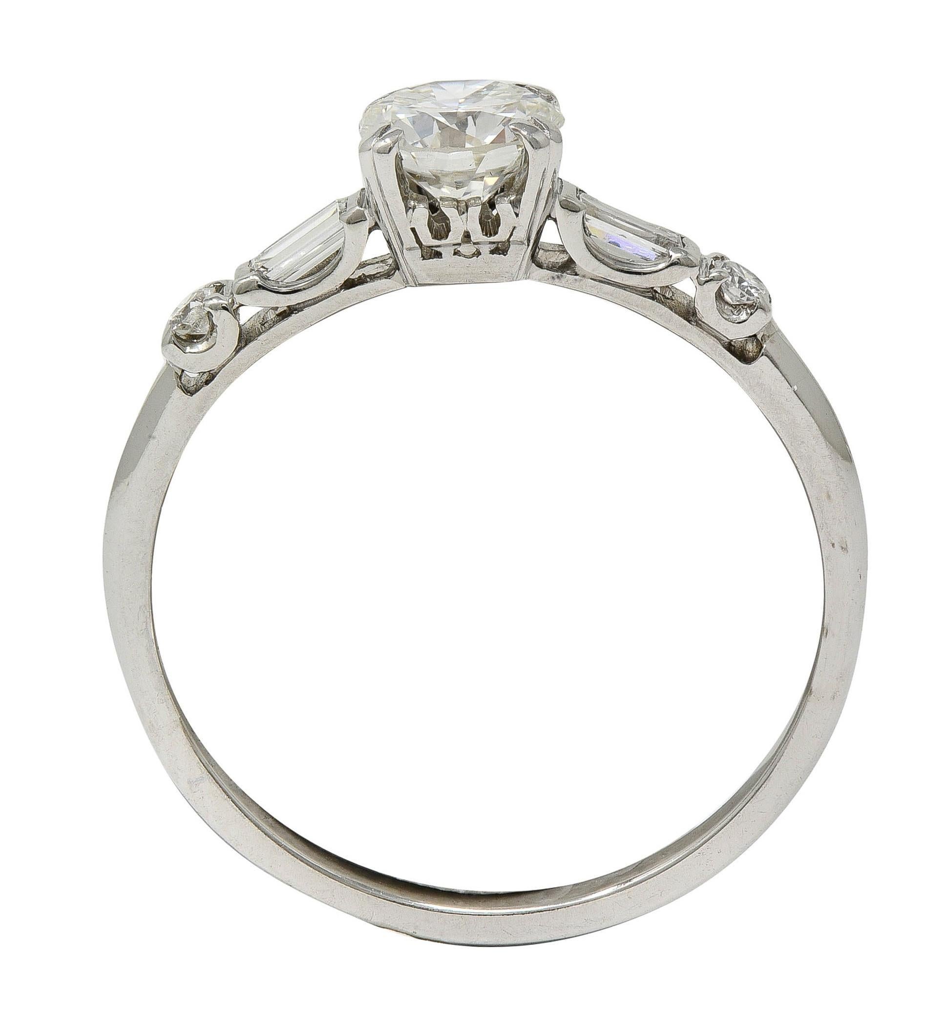 Mid-Century 0.85 CTW Transitional Cut Diamond Platinum Vintage Engagement Ring For Sale 6