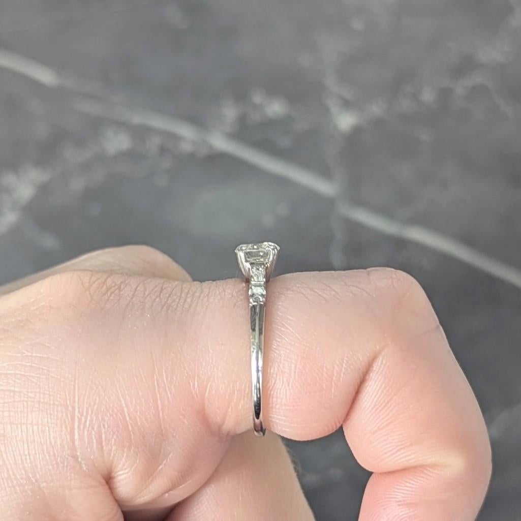 Mid-Century 0.85 CTW Transitional Cut Diamond Platinum Vintage Engagement Ring For Sale 9