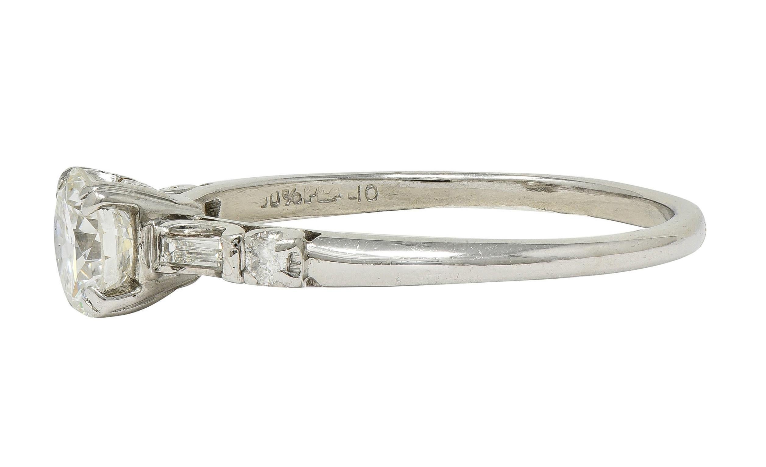 Mid-Century 0.85 CTW Transitional Cut Diamond Platinum Vintage Engagement Ring For Sale 1