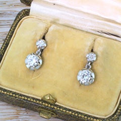 Midcentury 0.86 Carat Transitional Cut Diamond Earrings, circa 1950