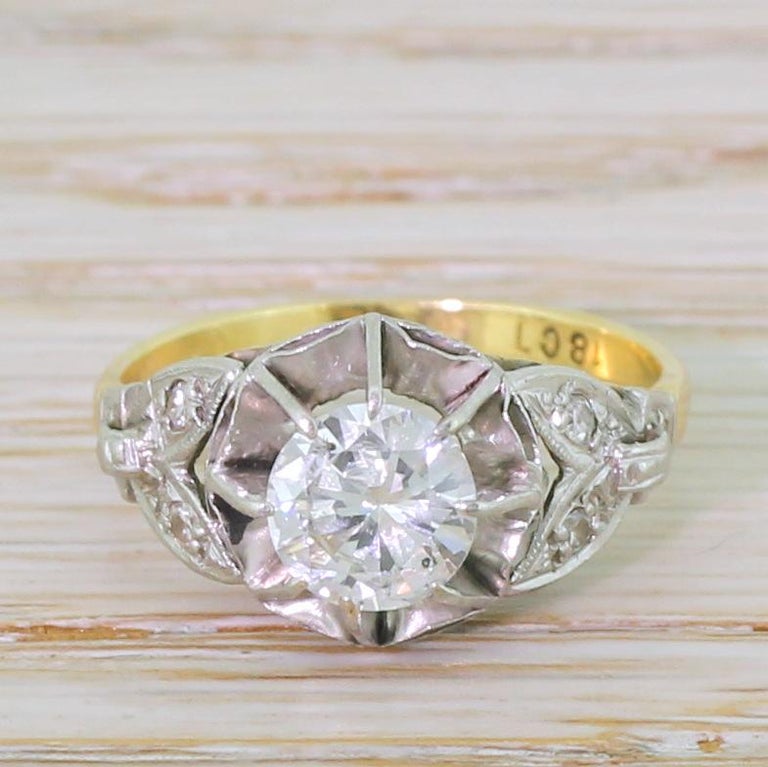 Midcentury 0.86 Carat Transitional Cut Diamond Engagement Ring For Sale ...