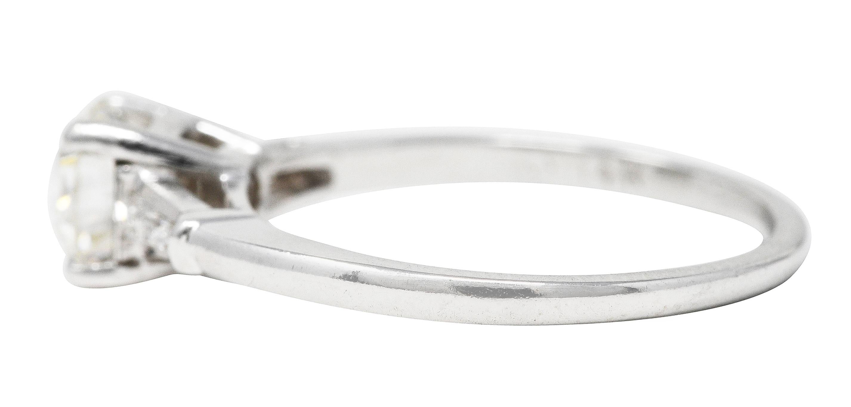 Women's or Men's Mid-Century 0.89 Carat Old European Diamond 14 Karat White Gold Vintage Ring For Sale