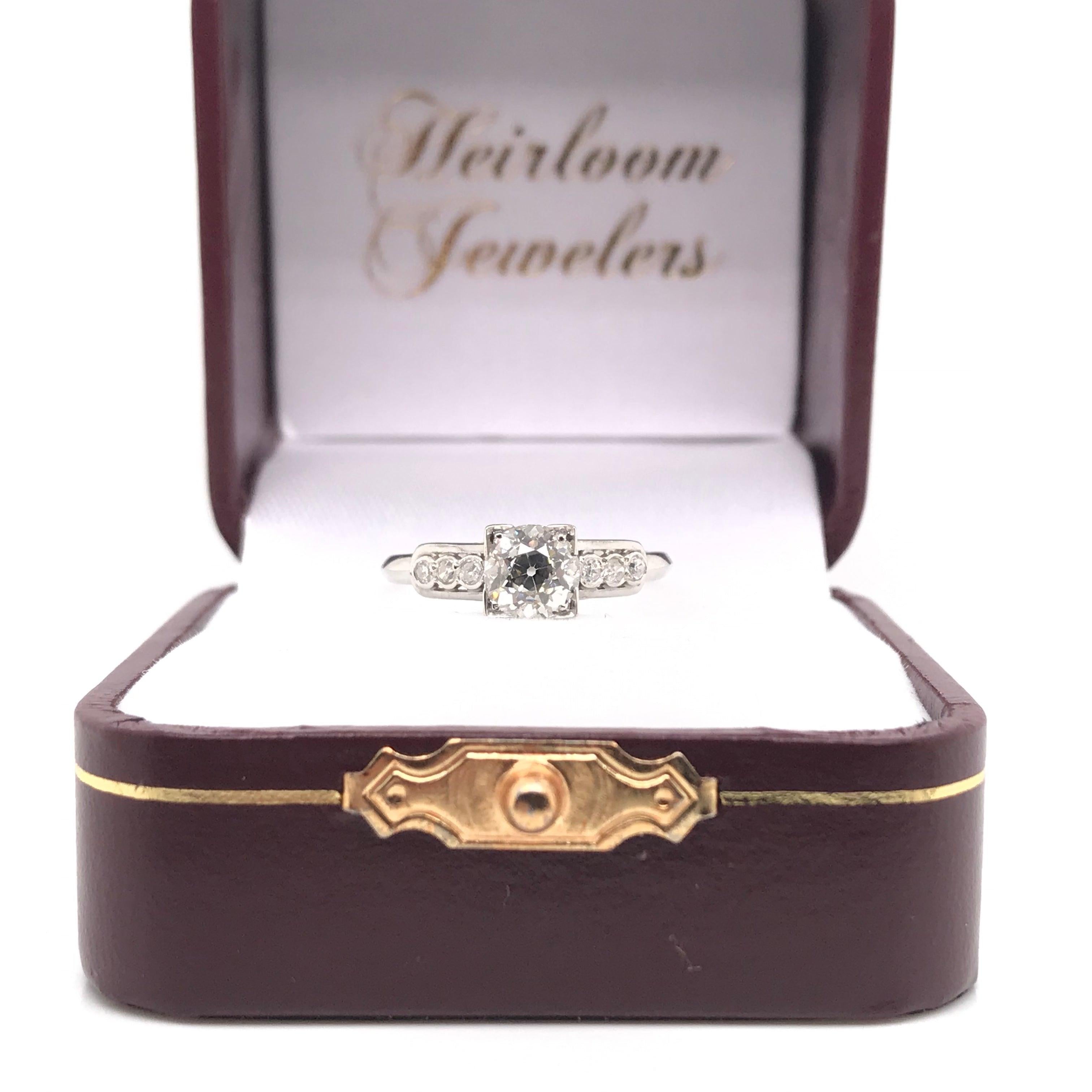 Mid Century 0.90 Carat Diamond Solitaire Style Platinum Ring For Sale 6
