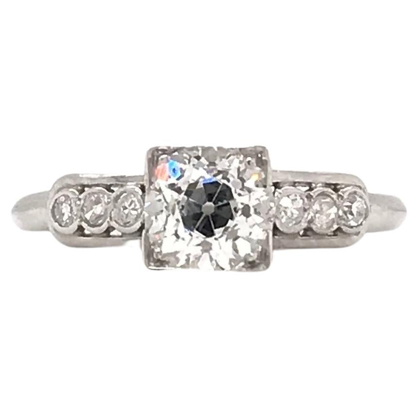 Mid Century 0.90 Carat Diamond Solitaire Style Platinum Ring For Sale