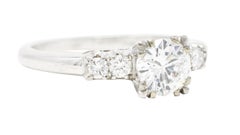 Mid-Century 0.91 Carats Diamond Platinum Five Stone Vintage Engagement Ring GIA
