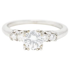 Mid-Century 0.91 Carats Diamond Platinum Five Stone Vintage Engagement Ring GIA