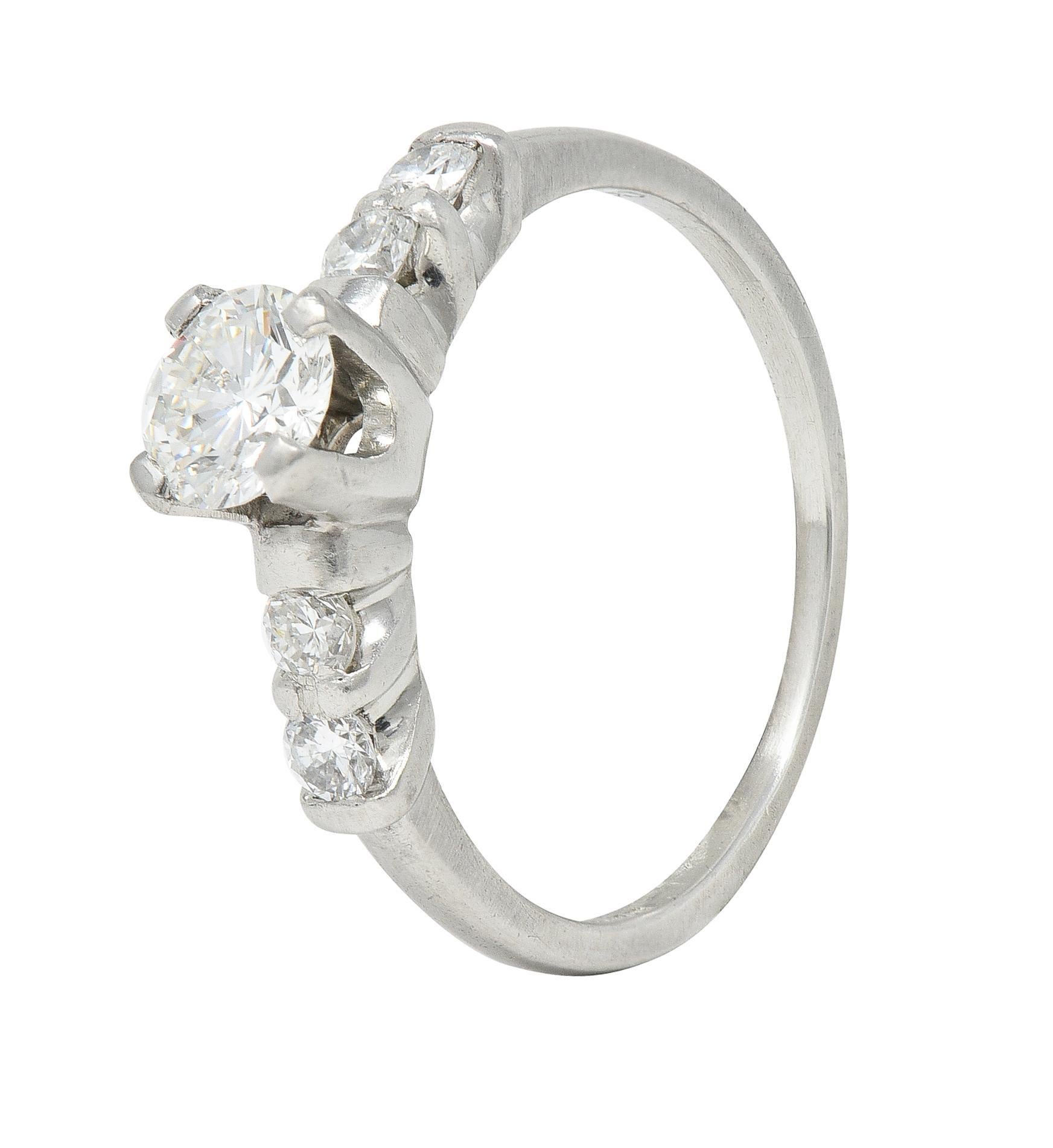 Mid-Century 0.92 CTW Diamond Platinum Five Stone Vintage Engagement Ring For Sale 5