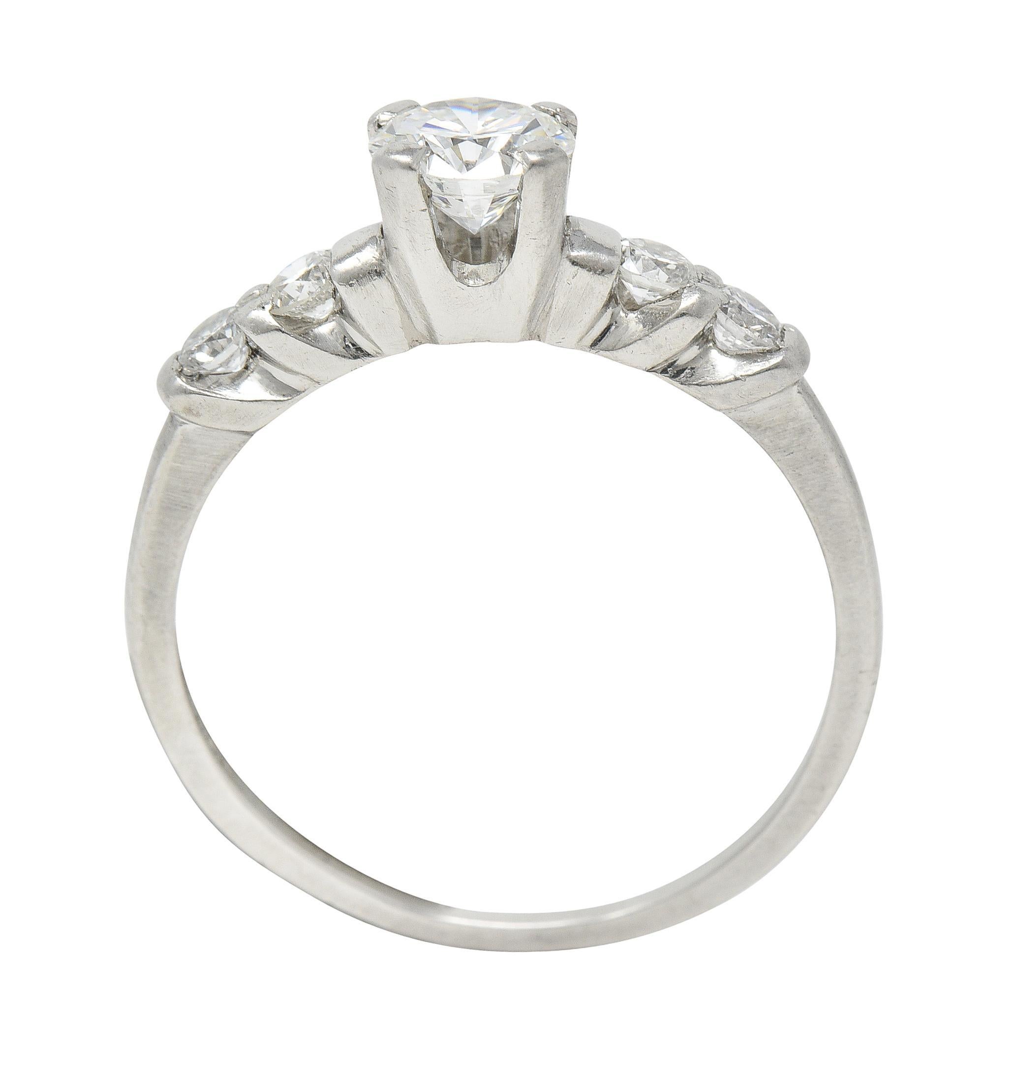 Mid-Century 0.92 CTW Diamond Platinum Five Stone Vintage Engagement Ring For Sale 6