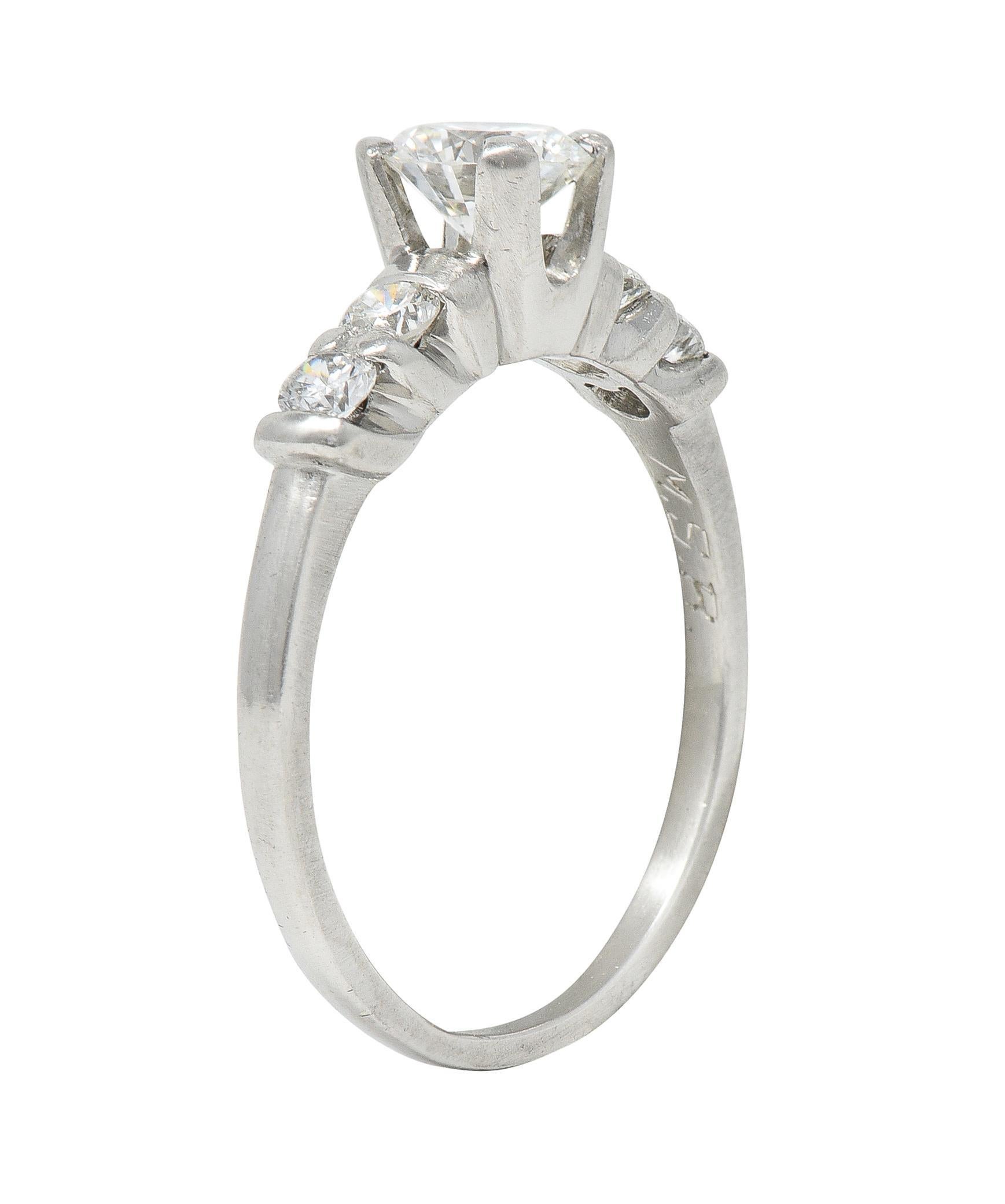 Mid-Century 0.92 CTW Diamond Platinum Five Stone Vintage Engagement Ring For Sale 7