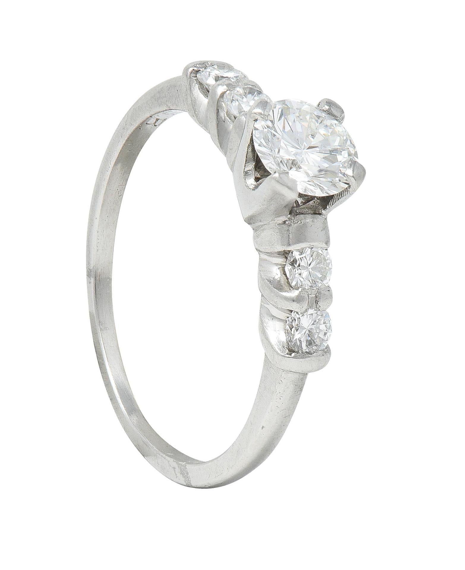 Mid-Century 0.92 CTW Diamond Platinum Five Stone Vintage Engagement Ring For Sale 8