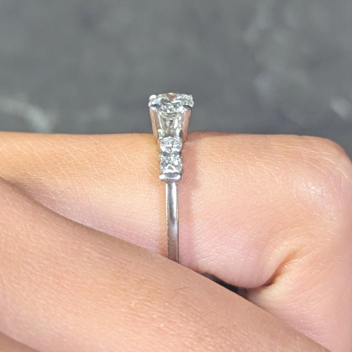 Mid-Century 0.92 CTW Diamond Platinum Five Stone Vintage Engagement Ring For Sale 9