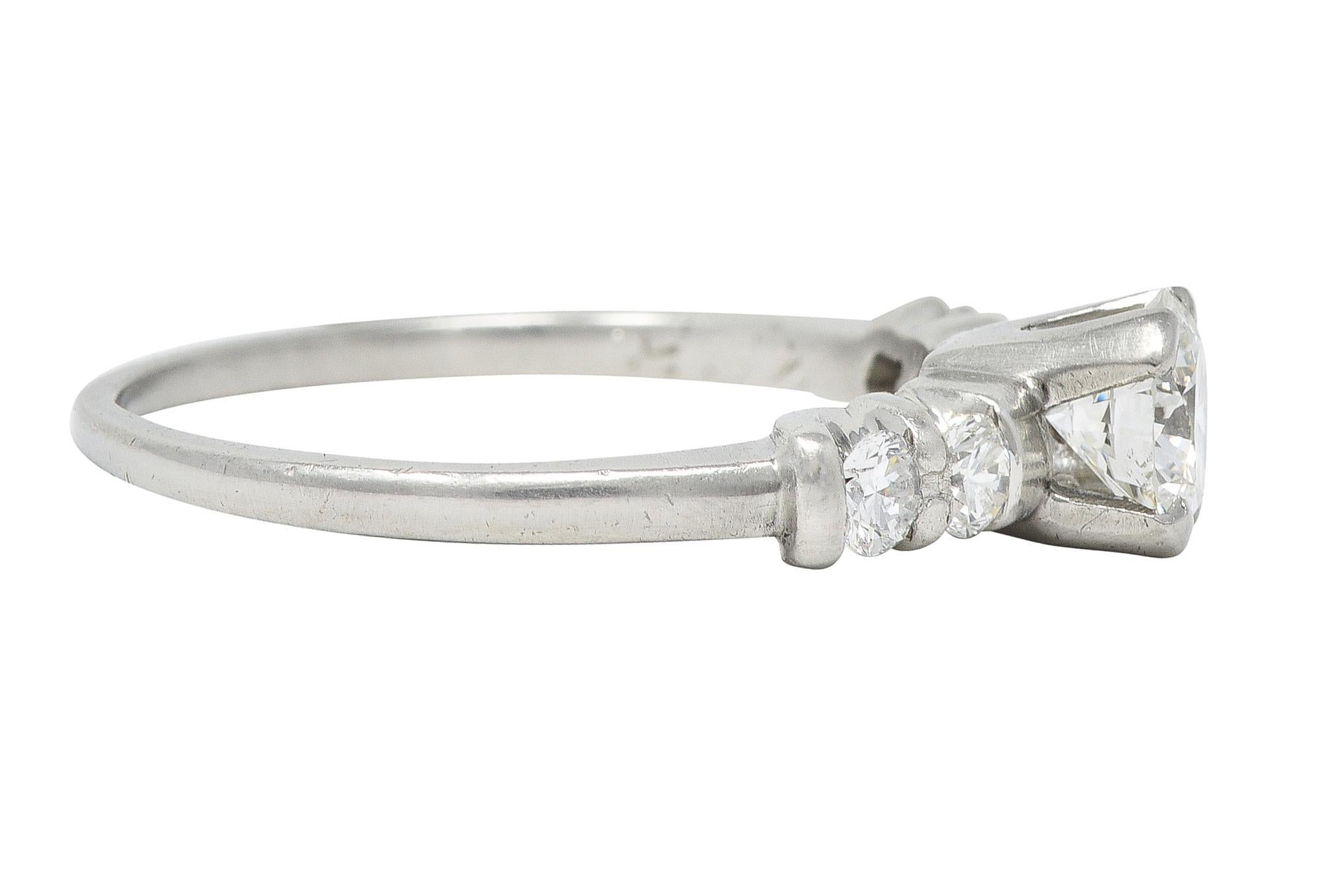 Brilliant Cut Mid-Century 0.92 CTW Diamond Platinum Five Stone Vintage Engagement Ring For Sale
