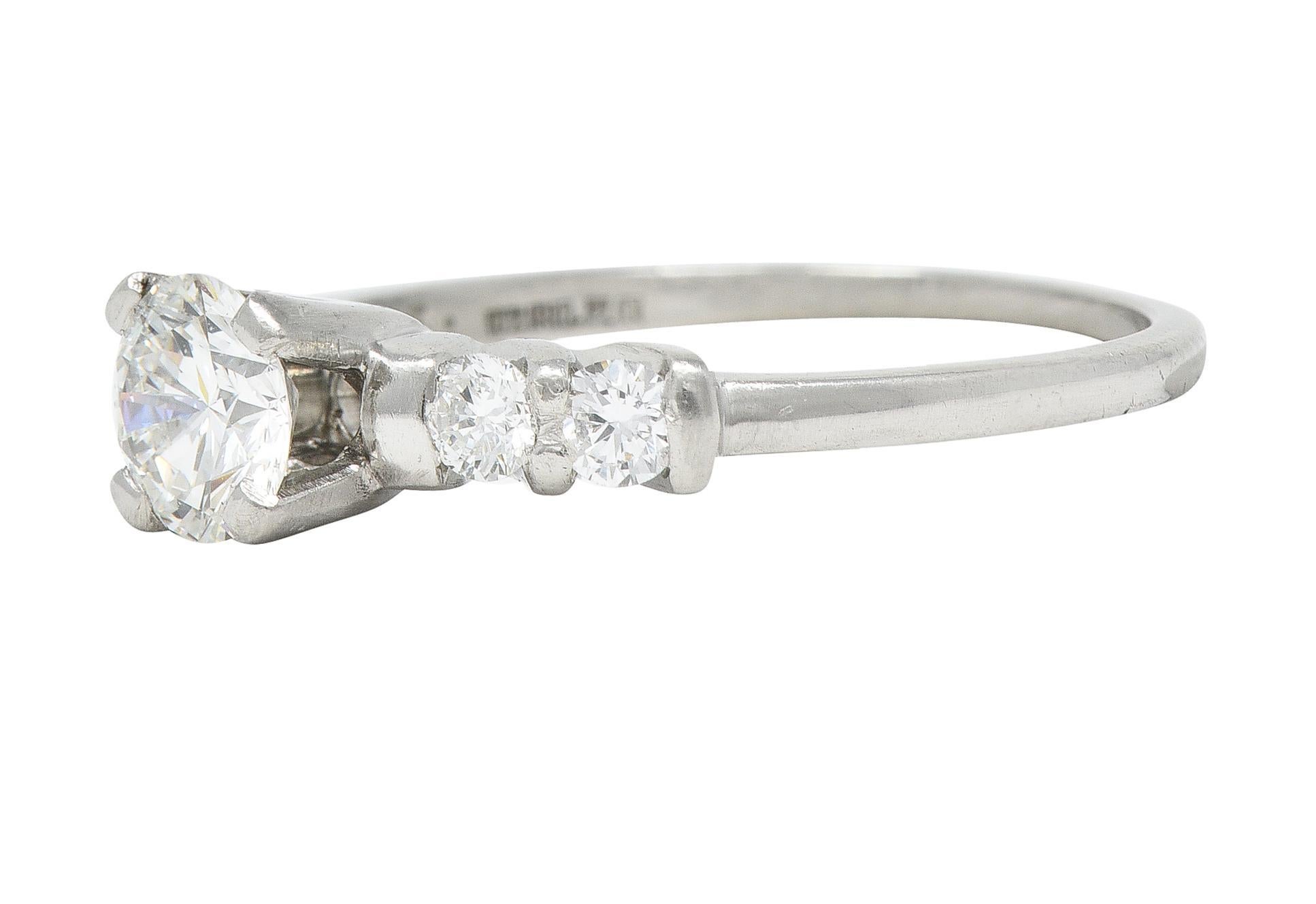 Mid-Century 0.92 CTW Diamond Platinum Five Stone Vintage Engagement Ring For Sale 1