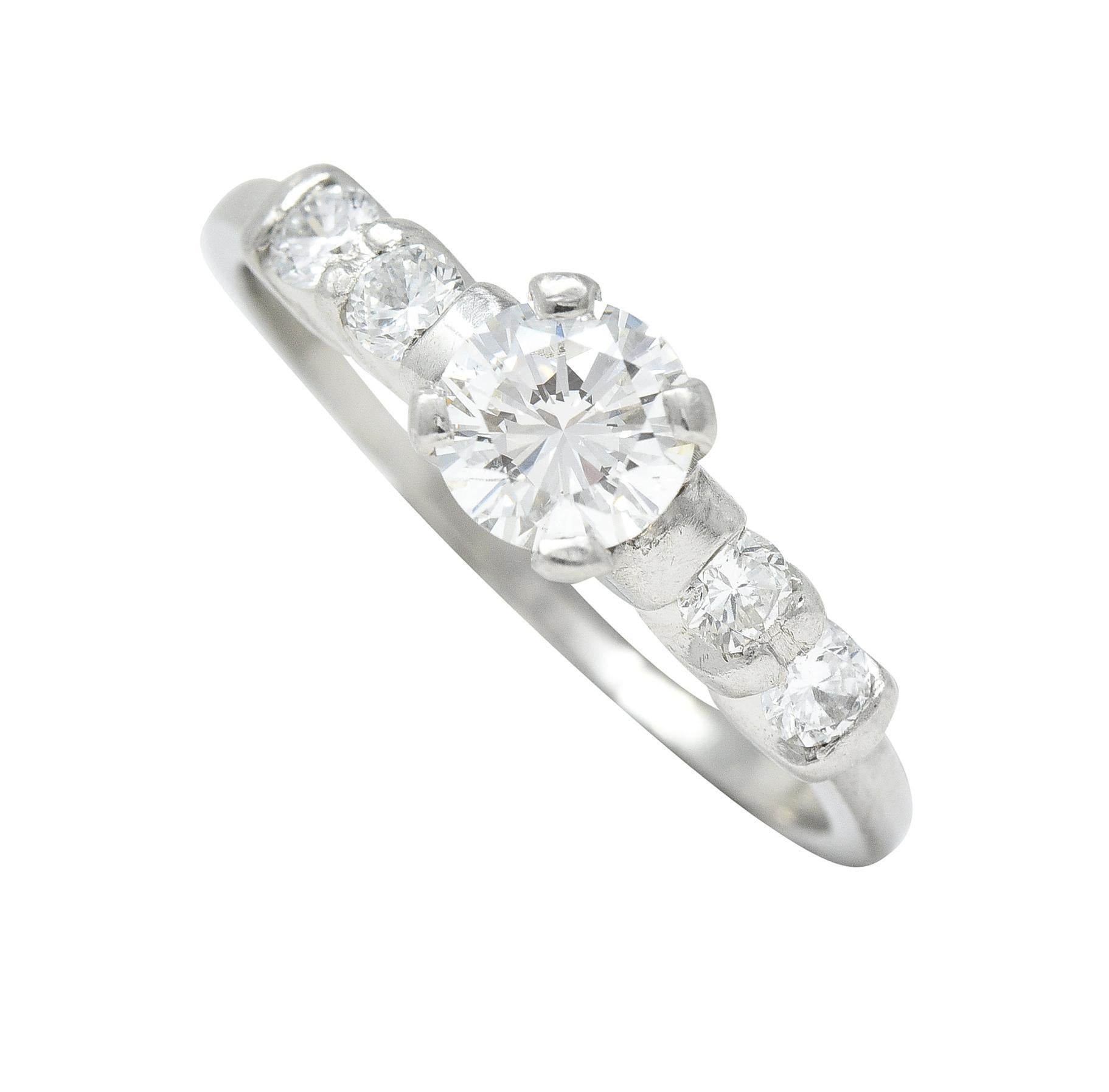 Mid-Century 0.92 CTW Diamond Platinum Five Stone Vintage Engagement Ring For Sale 2