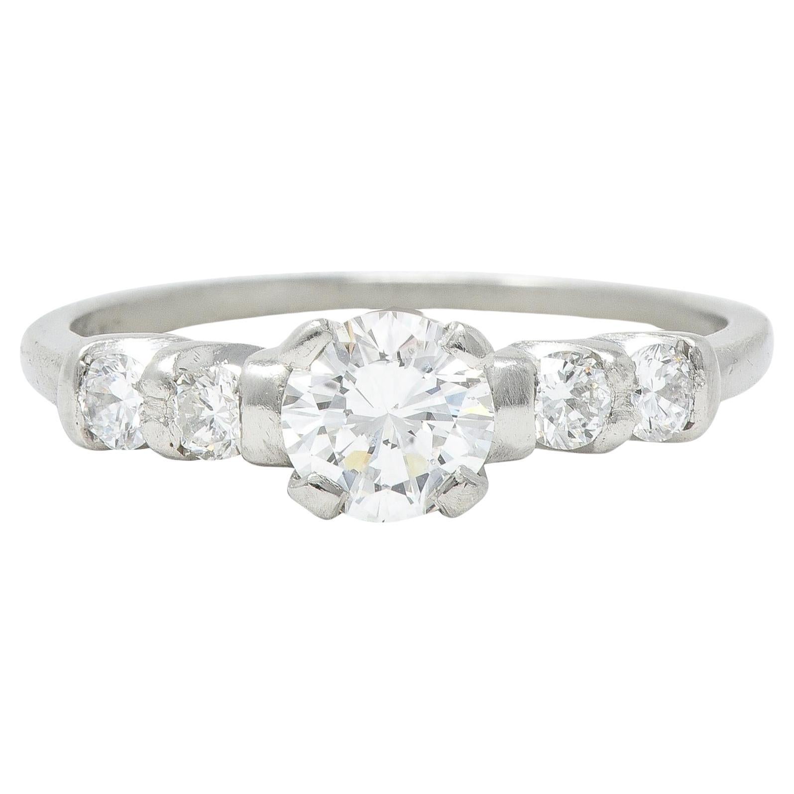 Mid-Century 0.92 CTW Diamond Platinum Five Stone Vintage Engagement Ring For Sale