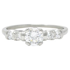 Mid-Century 0.92 CTW Diamond Platinum Five Stone Used Engagement Ring