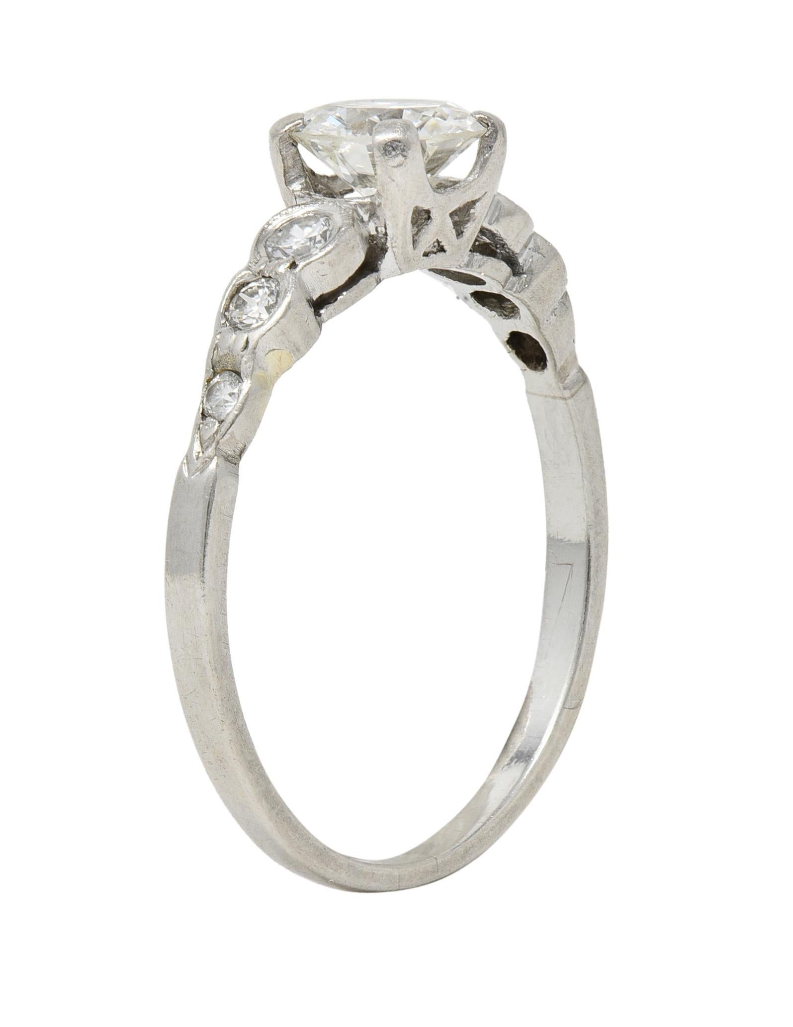Mid-Century 0.94 CTW Diamond Platinum Seven Stone Vintage Engagement Ring For Sale 4