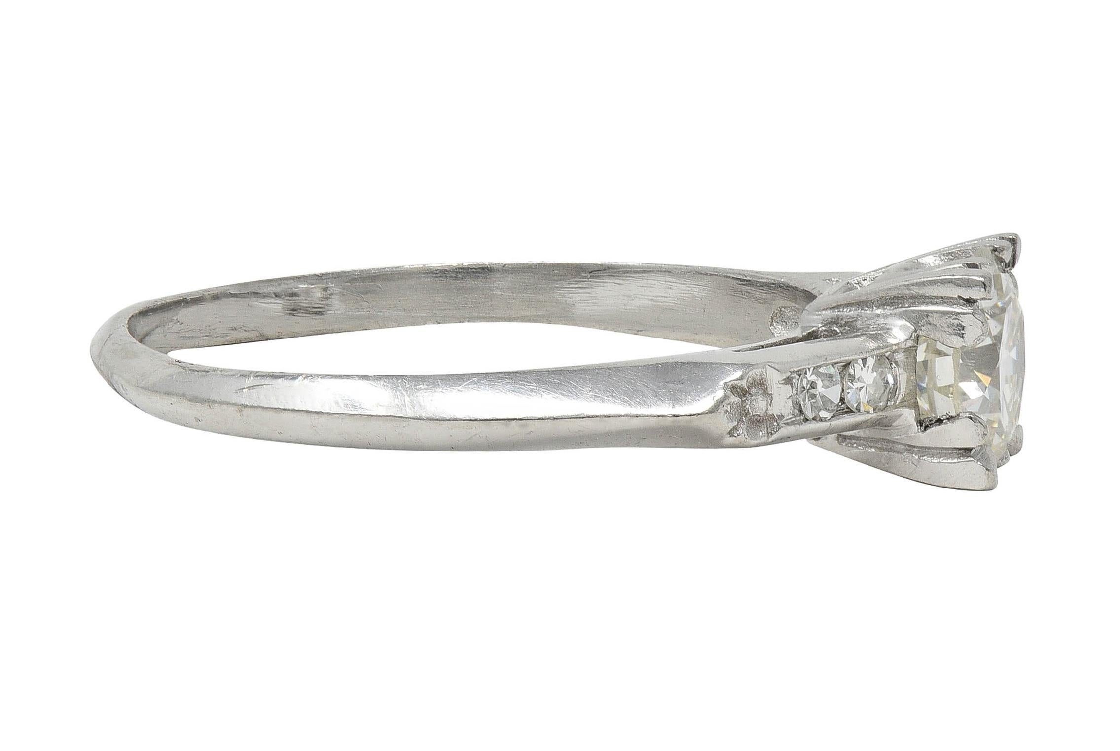 Single Cut Mid-Century 0.94 CTW Diamond Platinum Vintage Knife Edge Engagement Ring For Sale