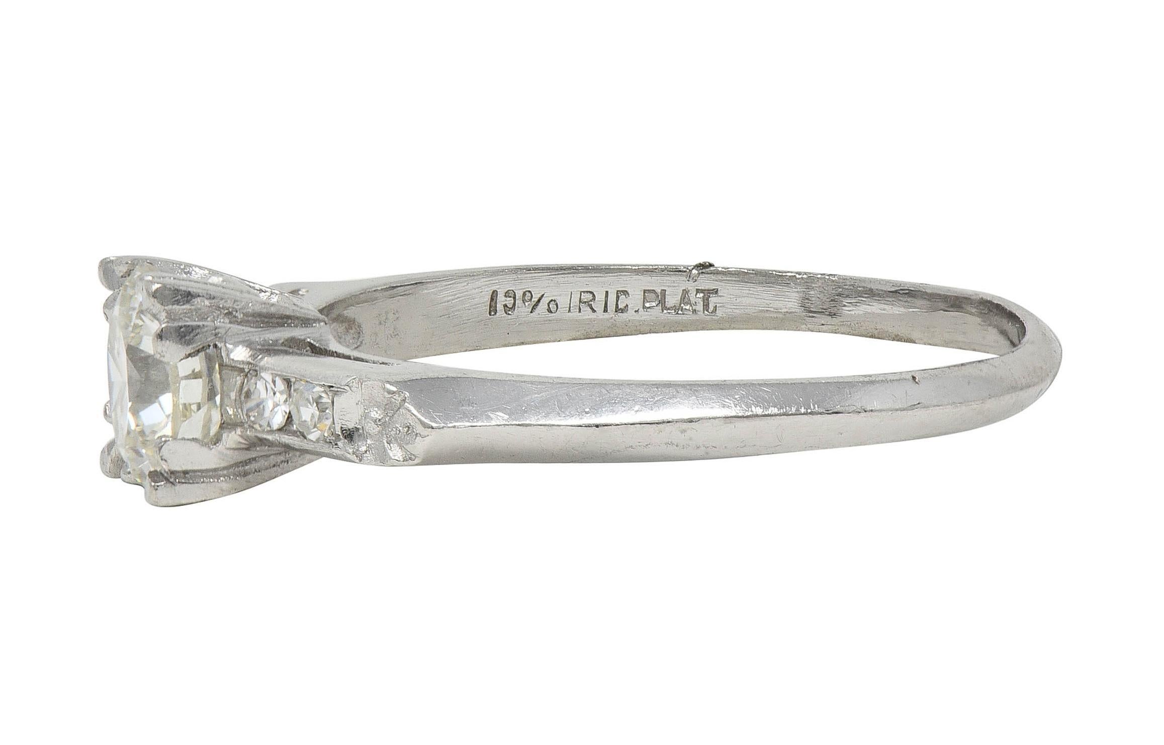 Women's or Men's Mid-Century 0.94 CTW Diamond Platinum Vintage Knife Edge Engagement Ring For Sale