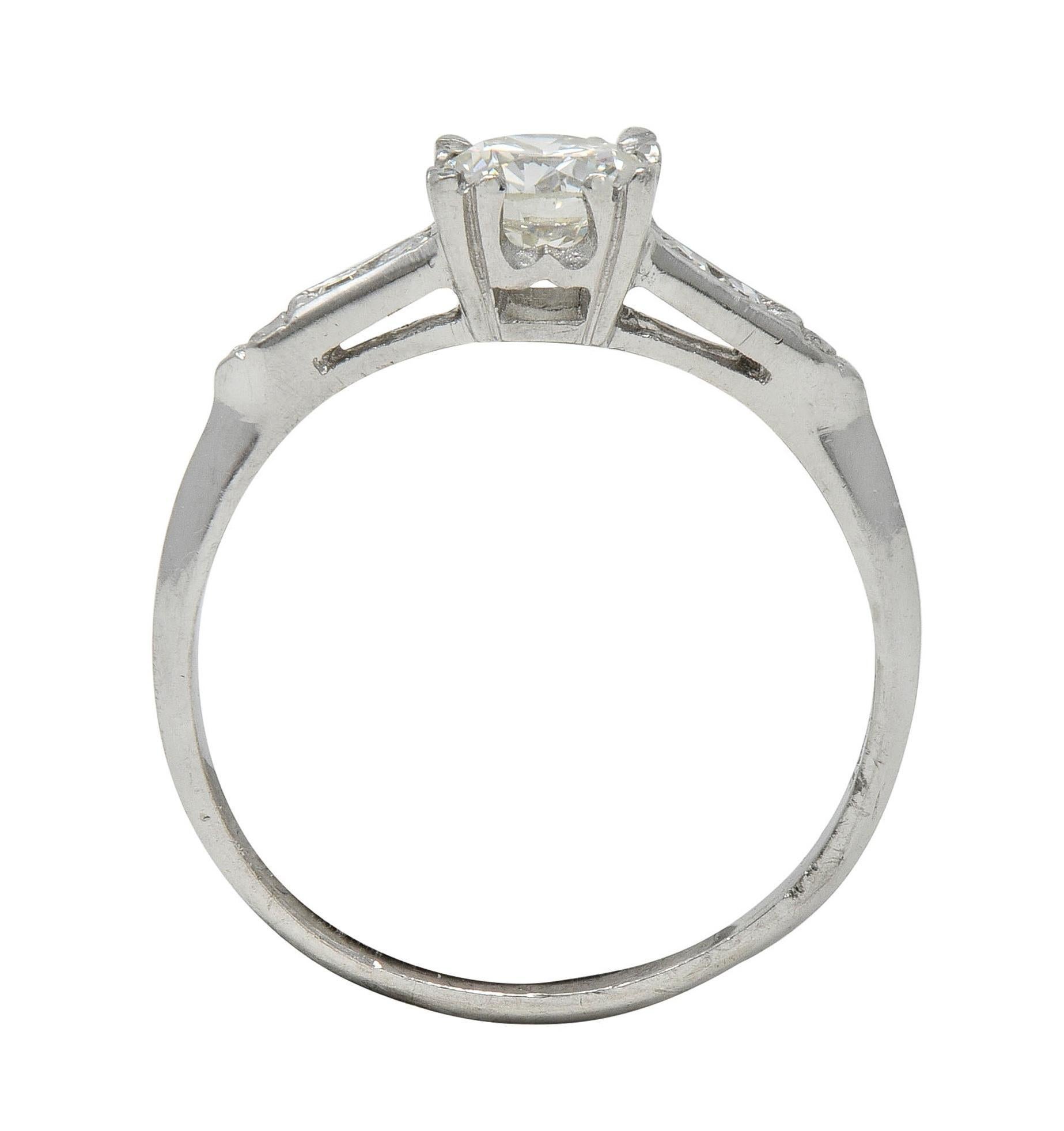 Mid-Century 0.94 CTW Diamond Platinum Vintage Knife Edge Engagement Ring For Sale 2
