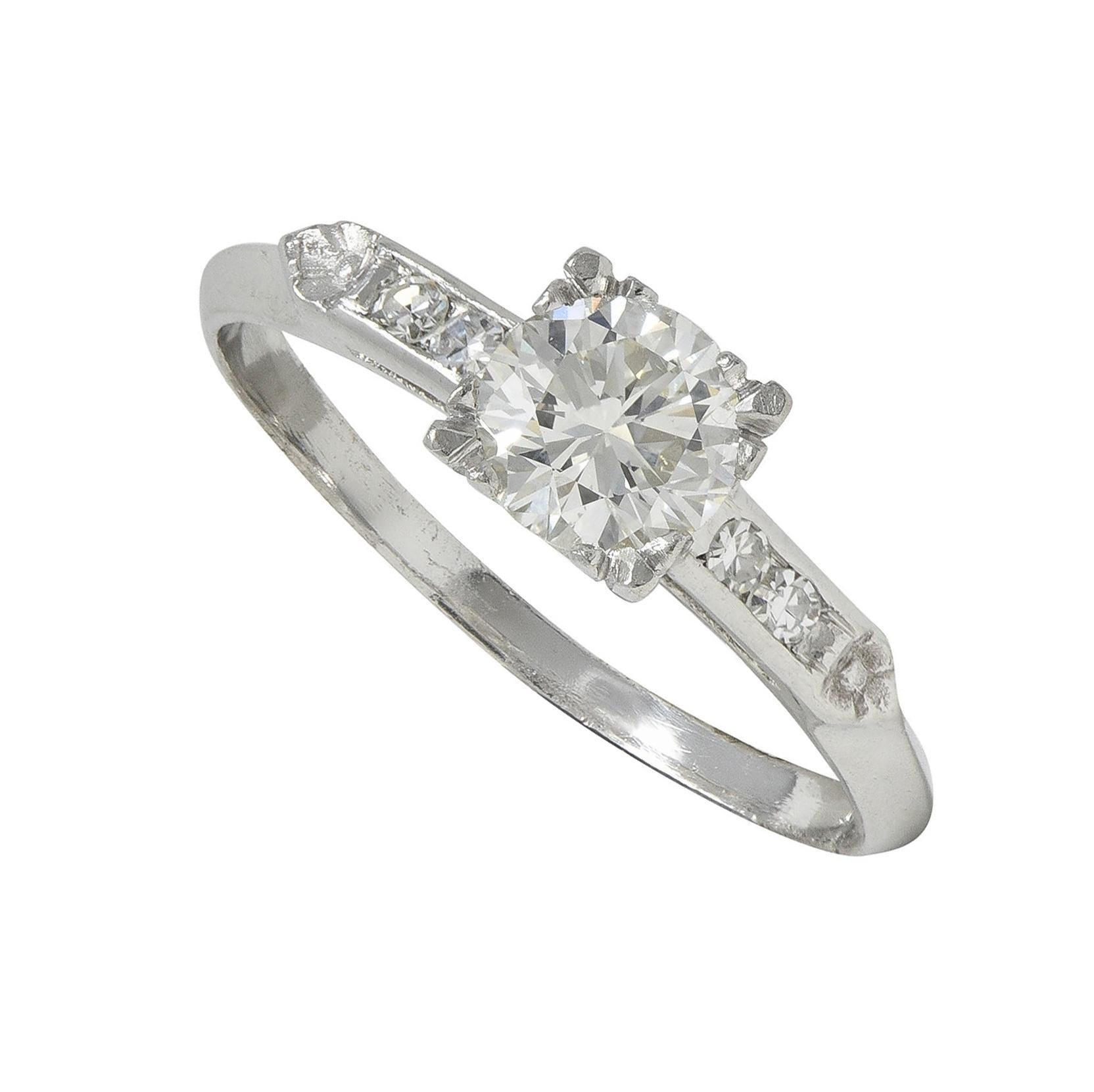 Mid-Century 0.94 CTW Diamond Platinum Vintage Knife Edge Engagement Ring For Sale 3