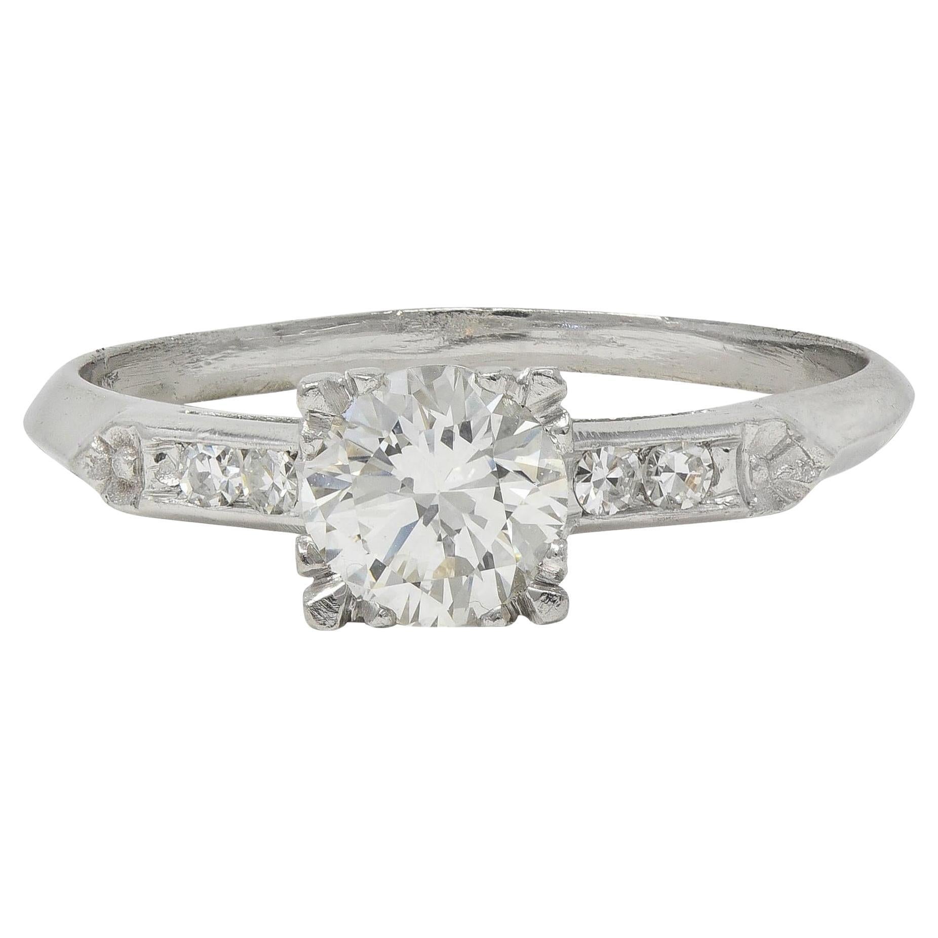 Mid-Century 0.94 CTW Diamond Platinum Vintage Knife Edge Engagement Ring For Sale