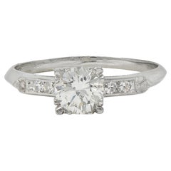 Mid-Century 0.94 CTW Diamond Platinum Vintage Knife Edge Engagement Ring