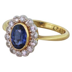 Midcentury 0.95 Carat Sapphire and Old Cut Diamond Ring