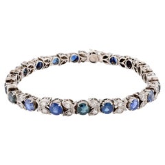Mid Century 10 Carat Sapphire Diamond 14K White Gold Bracelet