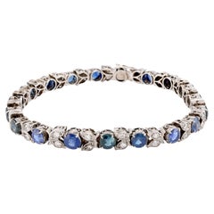 Mid Century 10 Carat Sapphire Diamond 14K White Gold Bracelet