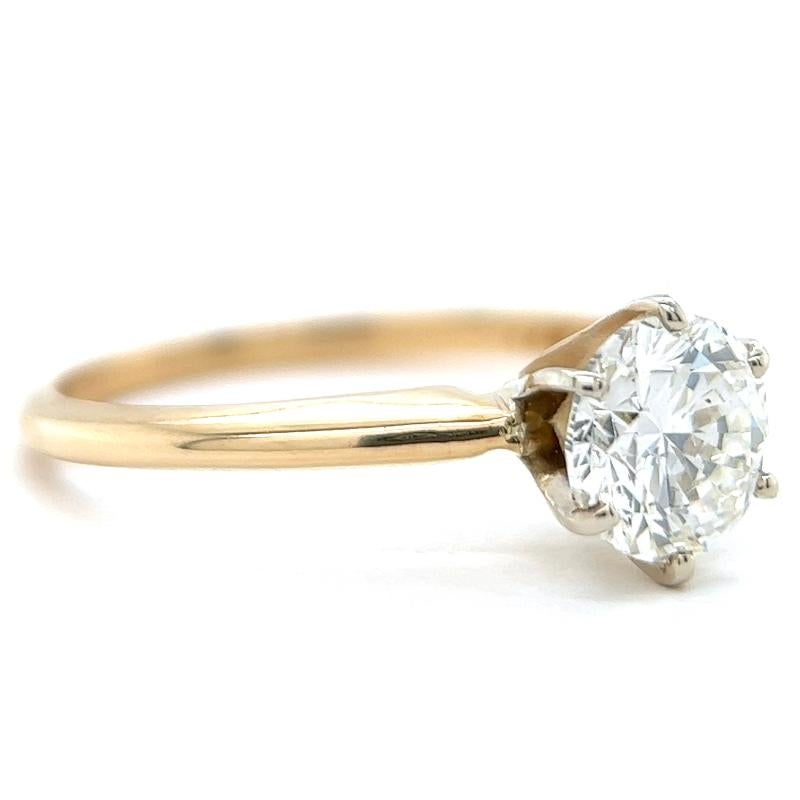 Solitärring aus 14 Karat Gelbgold mit 1,00 Karat rundem Brillantschliff aus der Mitte des Jahrhunderts für Damen oder Herren