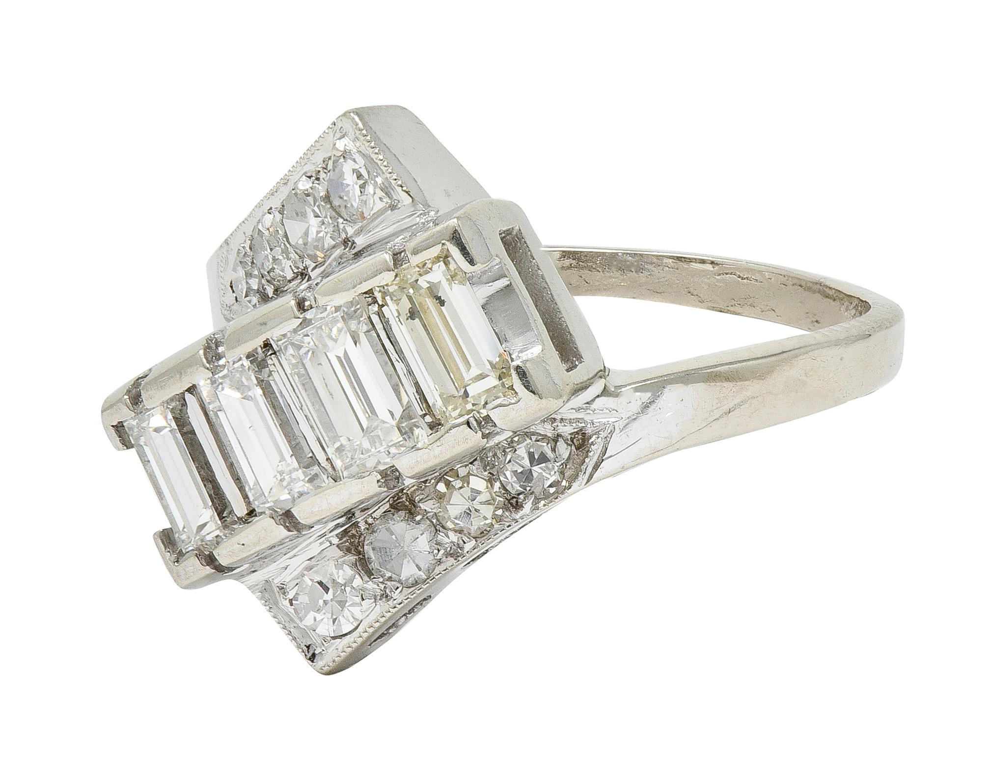 Mid-Century 1,00 CTW Diamant 14 Karat Gold Vintage Band Bypass Ring im Angebot 1