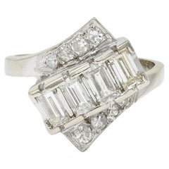 Mid-Century 1.00 CTW Diamond 14 Karat Gold Vintage Ribbon Bypass Ring